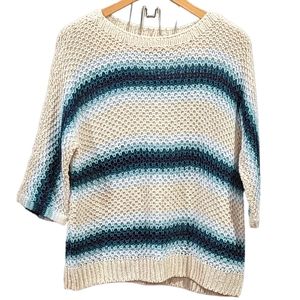 J. Jill Linen Blend 3/4 Sleeve Open Knit Sweater Size Small Petite